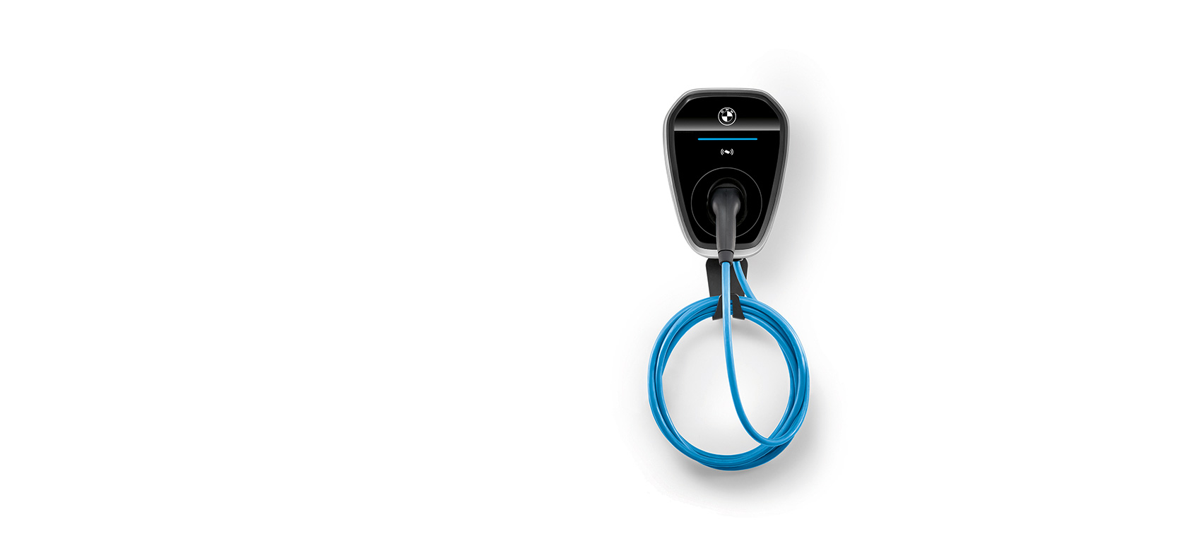 BMW Wallbox Plus (Gen 4) de culoare neagră, cu cablu de încărcare albastru