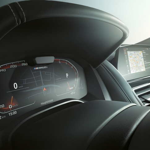 Imagine cu panoul de instrumente şi Driving Assistant Plus ale BMW M850i xDrive. Imagine cu panoul de instrumente şi Driving Assistant Plus ale BMW M850i xDrive.