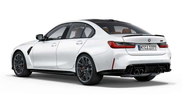 Designul spate al modelului BMW M3 Competition Sedan G80 2020 în Alb Frozen Brilliant BMW M3 Competition Sedan 2020 în Alb Frozen Brilliant