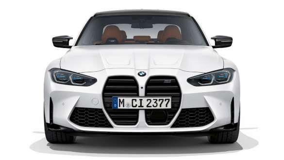 Designul frontal al modelului BMW M3 Competition Sedan G80 2020 în Alb Frozen Brilliant BMW M3 Competition Sedan 2020 în Alb Frozen Brilliant