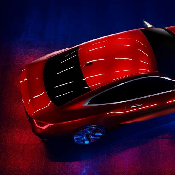 Culoarea captivantă Roşu Forbidden a BMW Concept 4 Imagine din perspectivă de sus a BMW Concept 4, în Roşu Forbidden