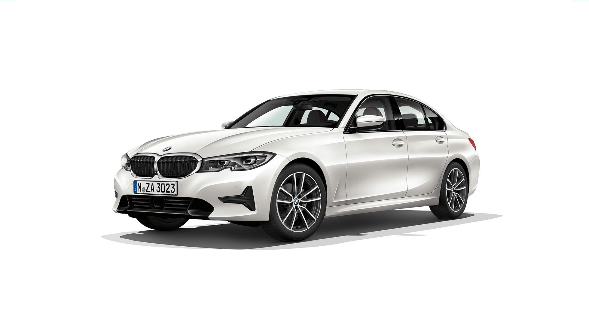 BMW Seria 3 Sedan model Sport Line. Imagine din lateral cu BMW Seria 3 Sedan model Sport Line staţionând.