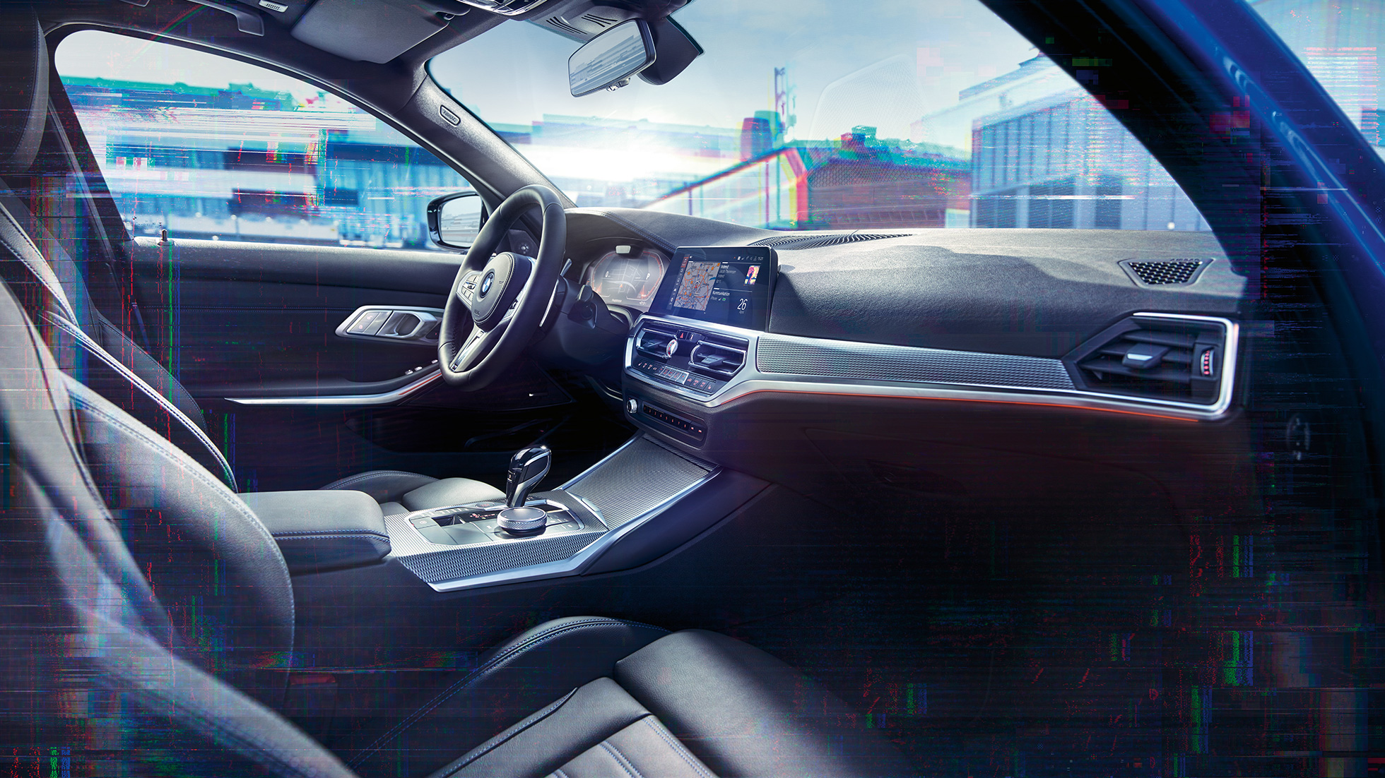 BMW Seria 3 Sedan, BMW Live Cockpit Professional Imagine în prim-plan din interior cu BMW Live Cockpit Professional al BMW Seria 3 Sedan