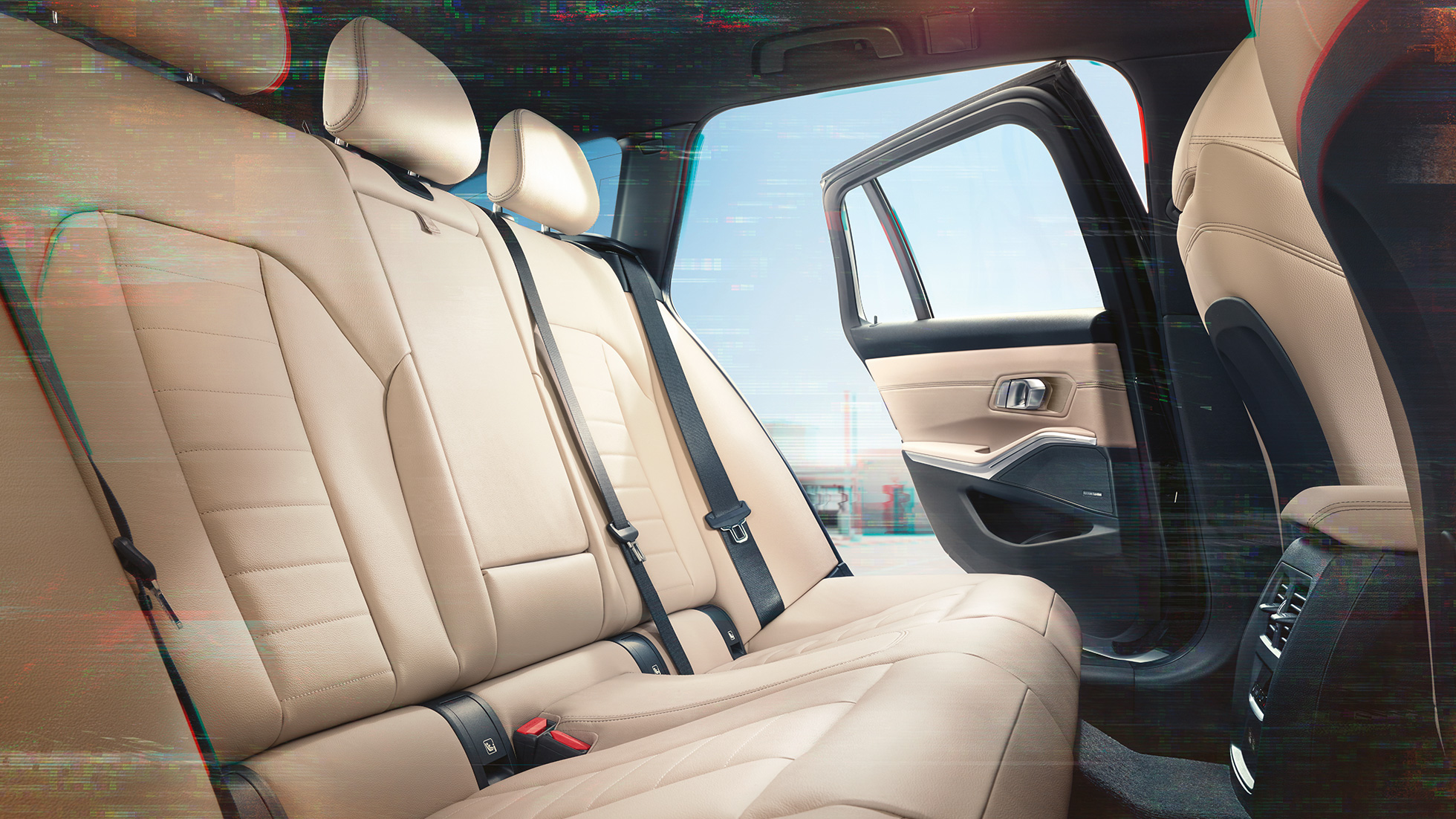 Imagine în detaliu cu scaunele din spate ale BMW Seria 3 Touring Imagine în detaliu cu tapiţeria scaunelor din spate ale BMW Seria 3 Touring