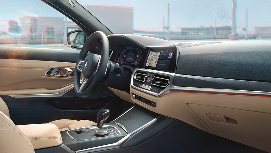 BMW Seria 3 Touring (G21), scaun faţă şi habitaclu din perspectiva scaunului pasagerului BMW Seria 3 Touring (G21), scaun faţă şi habitaclu din perspectiva scaunului pasagerului