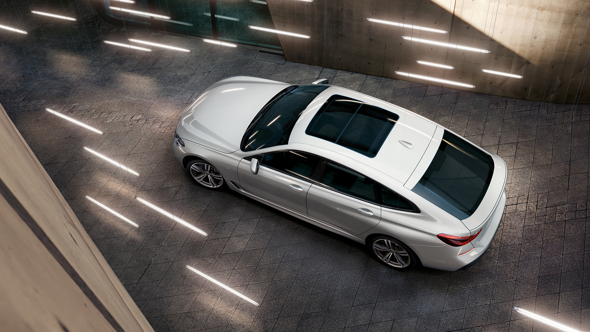 Imagine de sus cu BMW Seria 6 Gran Turismo, G32 Imagine de sus cu BMW Seria 6 Gran Turismo, G32, 2017, în Alb Mineral metalizat