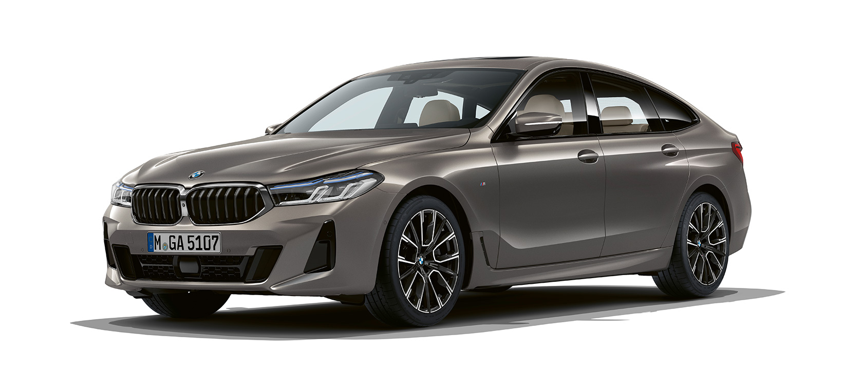 BMW Seria 6 Gran Turismo, G32, 2020 Imagine cu trei sferturi din partea laterală faţă a BMW 640i xDrive Gran Turismo, G32, 2020, în Gri Bernina