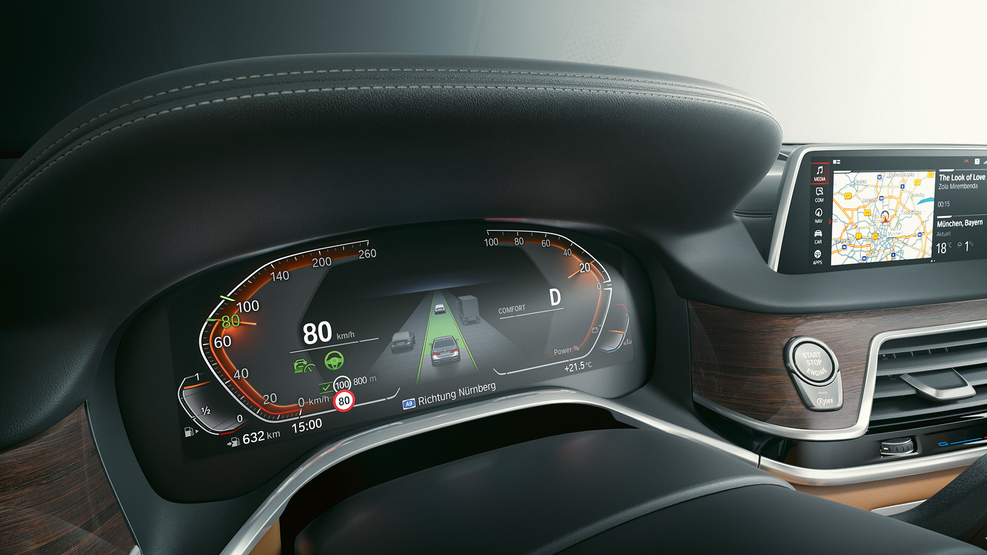 „BMW Live Cockpit Professional” al BMW Seria 7 Sedan Imagine în prim-plan cu BMW Seria 7 Sedan cu „BMW Live Cockpit Professional”