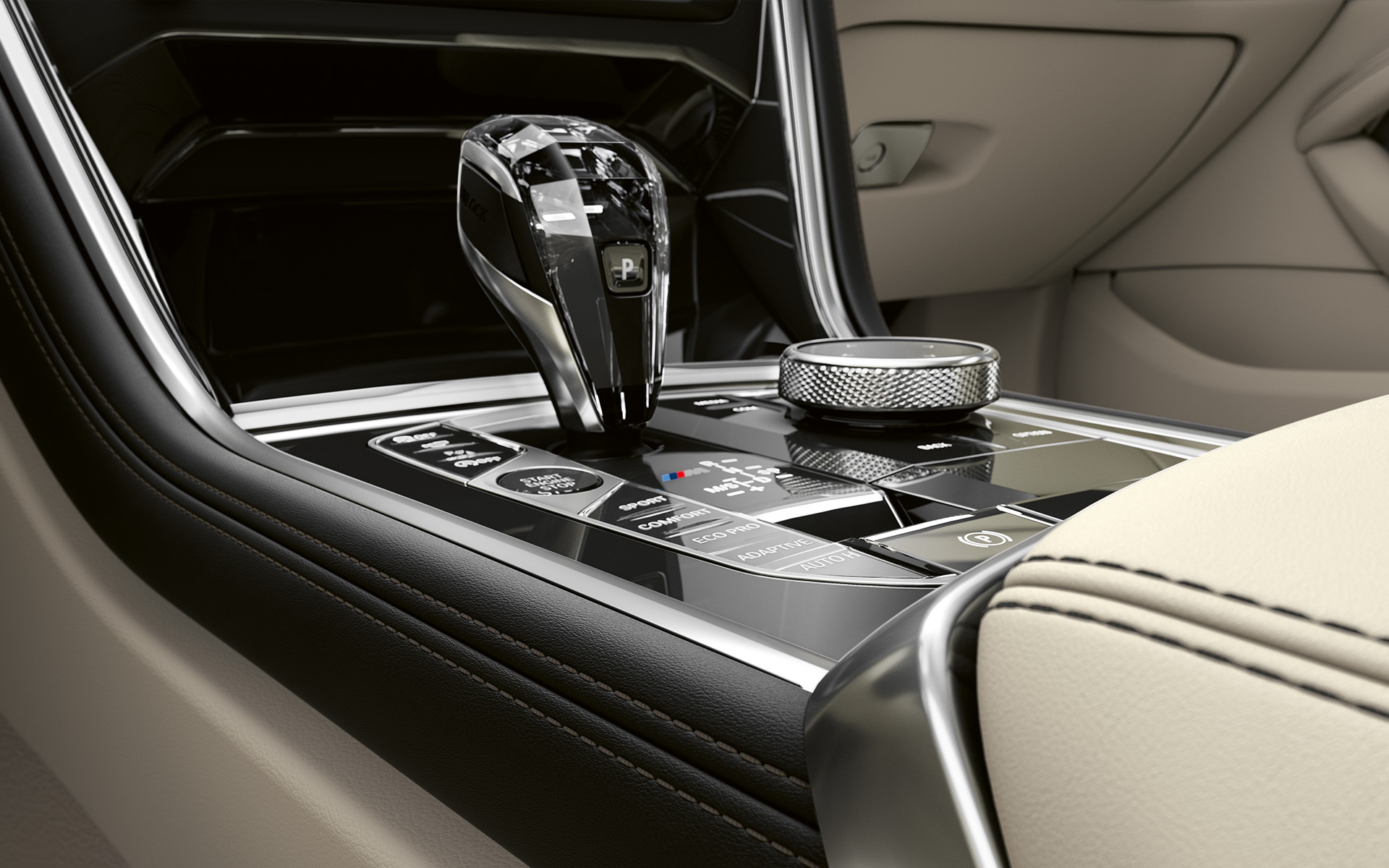 Consola centrală a BMW Seria 8 Coupé Imagine în prim-plan cu consola centrală a BMW Seria 8 Coupé.