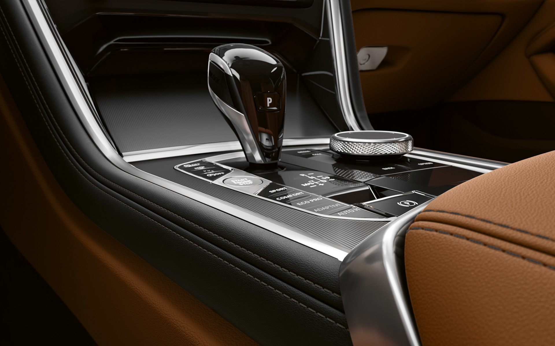 Consola centrală a BMW Seria 8 Coupé Imagine în prim-plan cu consola centrală a BMW Seria 8 Coupé.