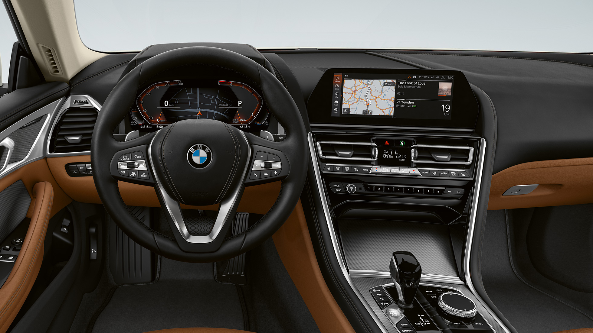 Ornamente interioare din aluminiu „Mesh effect” închis la culoare. Habitaclul BMW Seria 8 Coupé cu ornamente interioare din aluminiu „Mesh effect” închis la culoare.