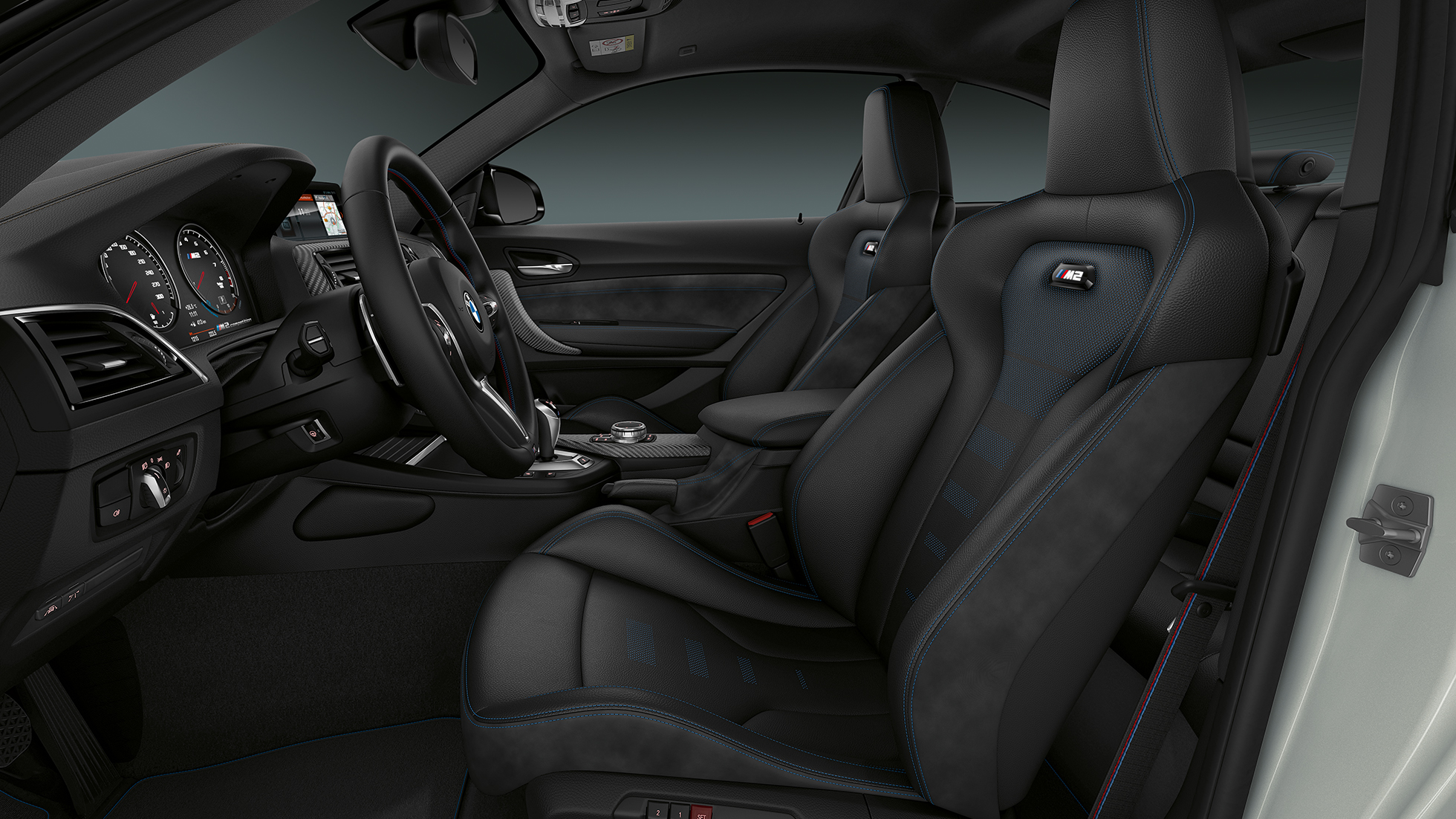Tapiţeria BMW M2 Competition, F87 Imagine din interior cu tapiţeria BMW M2 Competition, F87, 2018, în Argintiu Hockenheim metalizat