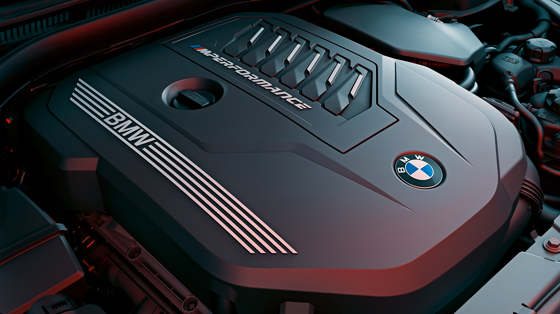 Motorul BMW TwinPower Turbo pe benzină al BMW M440i xDrive Coupé, G22, 2020 Imagine în prim plan cu motorul BMW TwinPower Turbo pe benzină cu 6 cilindri în linie al BMW M440i xDrive Coupé, G22, 2020