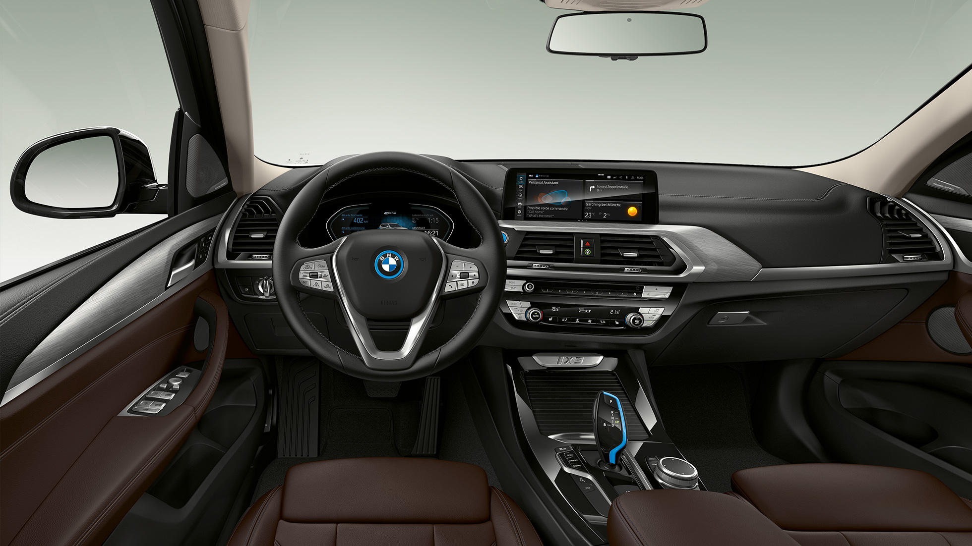 Imagine cu habitaclul BMW iX3, G08, cu echipamentele variantei „Impressive” Imagine din interior cu habitaclul BMW iX3, G08, 2020, cu echipamentele variantei „Impressive”