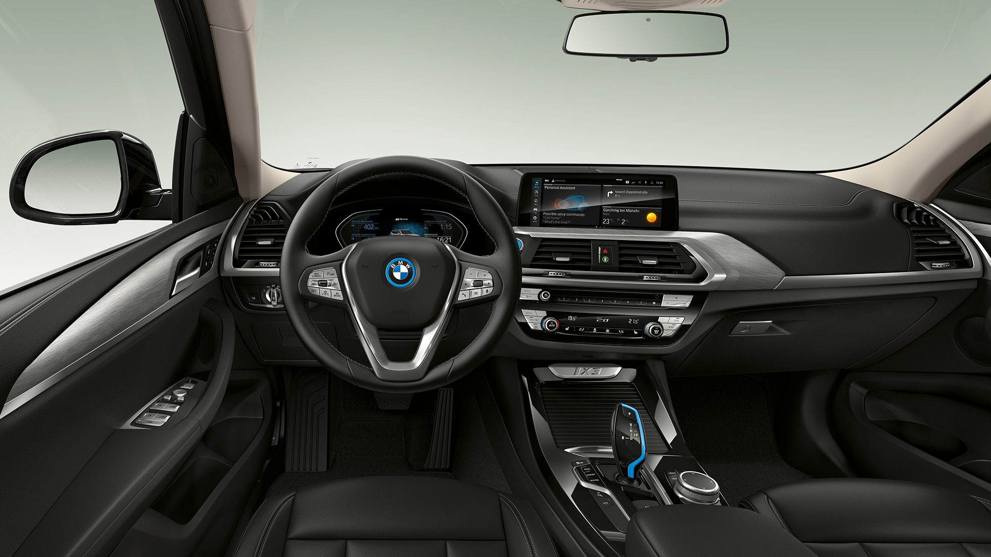 Imagine cu habitaclul BMW iX3, G08, cu echipamentele variantei „Inspiring” Imagine din interior cu habitaclul BMW iX3, G08, 2020, cu echipamentele variantei „Inspiring”