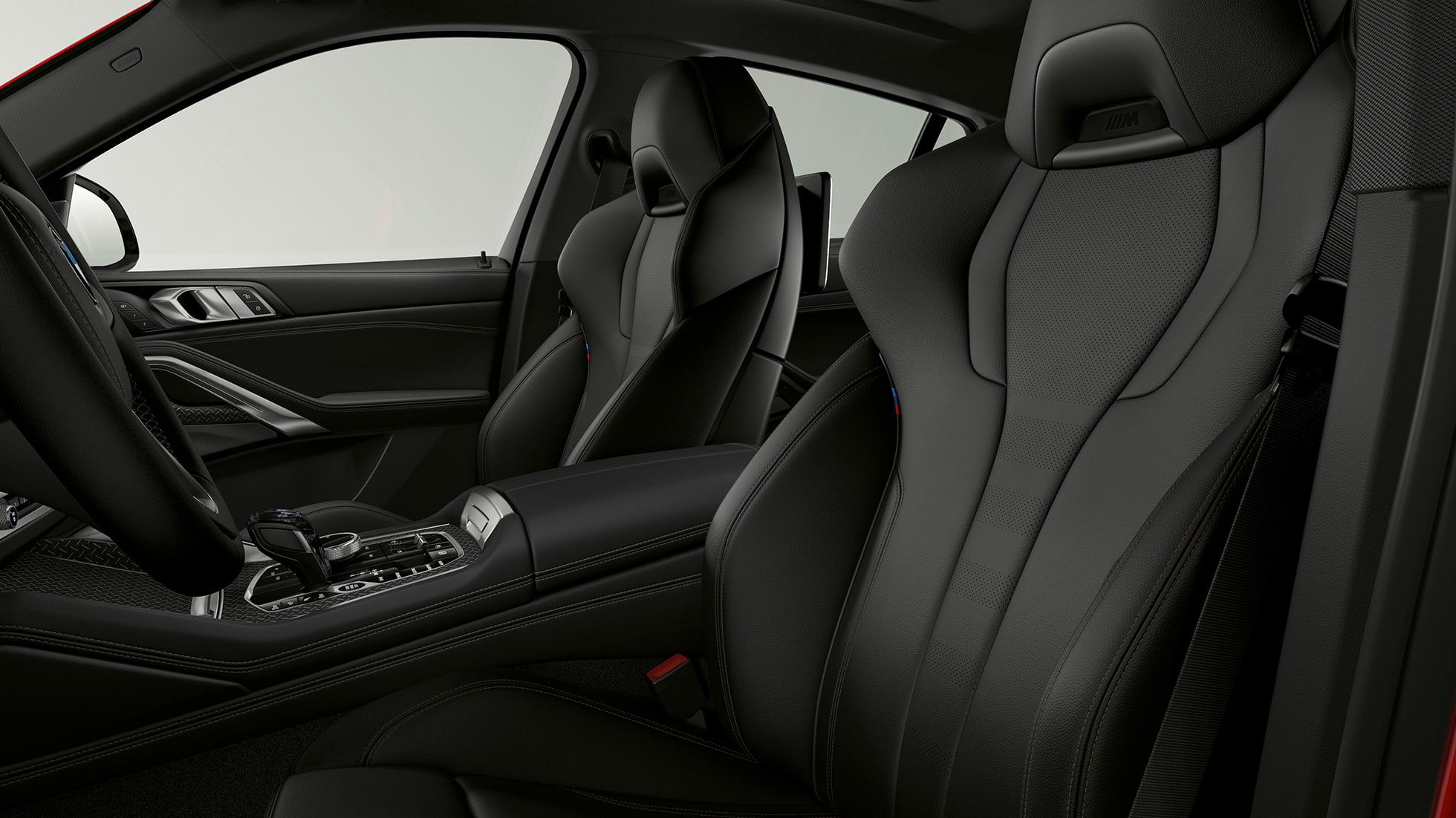 Tapiţeria modelului BMW X6, xLine. Imagine în prim-plan cu tapiţeria din interiorul modelului BMW X6, xLine.