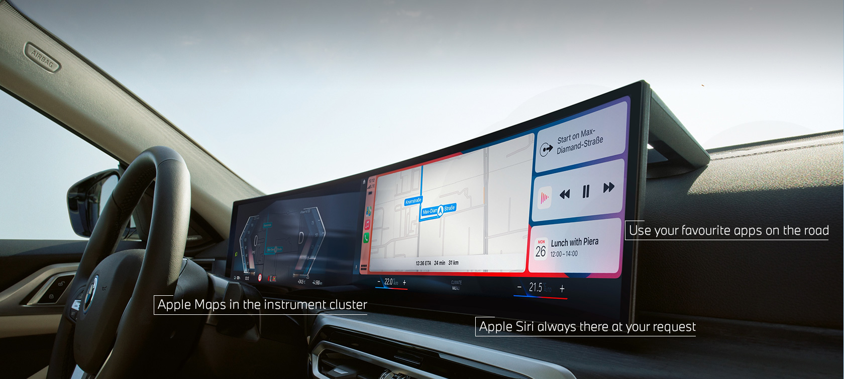 Meniu Apple CarPlay® în afişajul curbat BMW Meniu Apple CarPlay® în afişajul curbat BMW